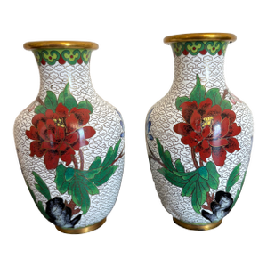 Medium Vintage Chinoiserie Decorative Mid Century Modern Vases-a Pair