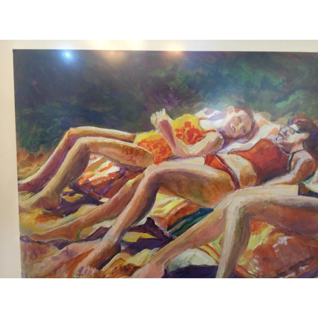 Tan Sunbathers Beach Scene Painting For Sale - Image 8 of 12