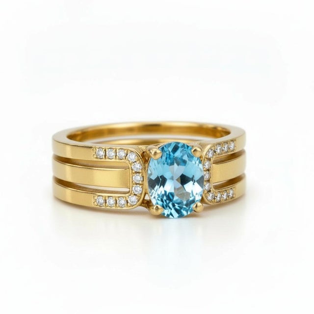 Not Yet Made - Made To Order Split Shank Oval Topaz Engagement Silver, Gold Ring, Size 9.5 For Sale - Image 5 of 7