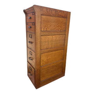 Antique Five Drawer Oak and Brass File Cabinet Yawman & Frbe MFG Co.