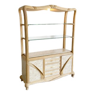 Postmodern Tessellated Stone and Pencil Reed Hutch Etagere For Sale