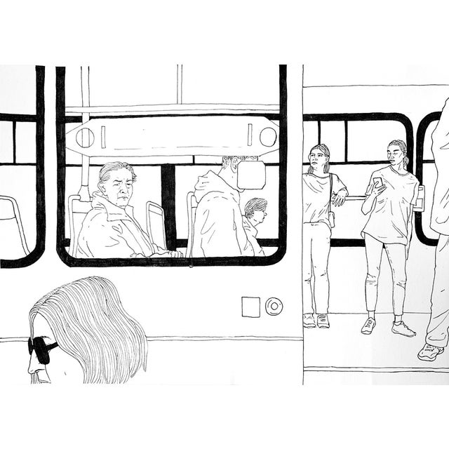Anna Wardega, A Tram, Ink Drawing, 2023 For Sale