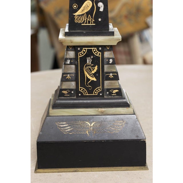 Stone Late 19th Century Pair of Egyptian Revival Inlaid Obelisks For Sale - Image 7 of 8