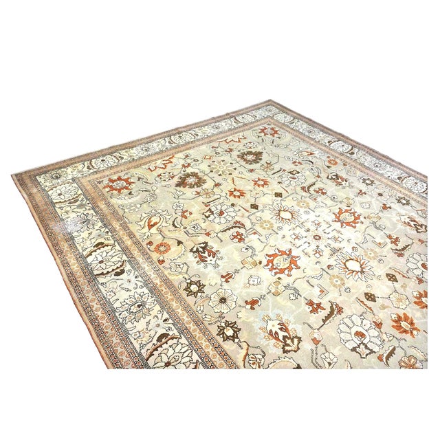 Textile Antique Persian Tabriz Wool 10x13 Tan & Rust Handmade Area Rug #1142903 For Sale - Image 7 of 11