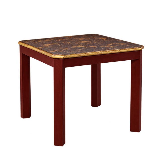Vintage Chinese Style Deep Red Gilded Lacquer Small Square Table/Chessboard Table For Sale - Image 4 of 8