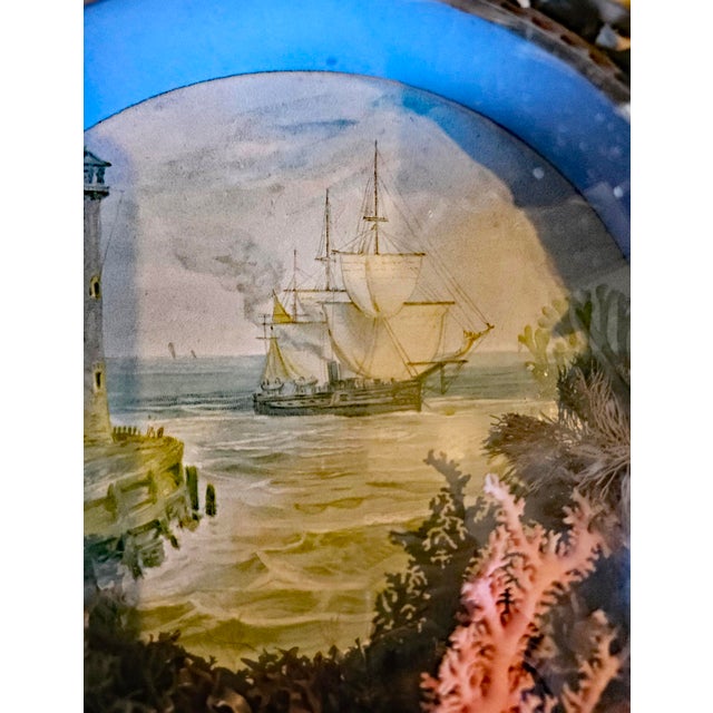 Late 19th Century Edwardian Shellwork Valentine Diorama of a Lighthouse With Ship For Sale - Image 5 of 11