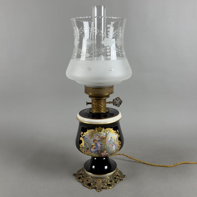 Vintage Porcelain, Brass, and Glass Table Lamp from Limoges, France For Sale - Image 16 of 16