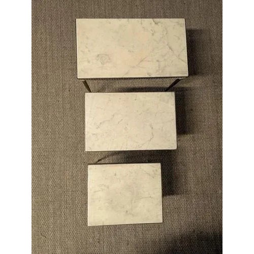 White Marble and Brass Nesting Tables, Set of 3 For Sale - Image 6 of 8