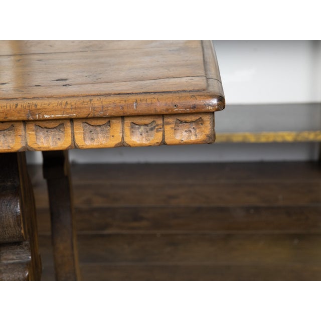 Baroque Italian Baroque Style 19th Century Walnut Table with Carved Trestle Base For Sale - Image 3 of 12