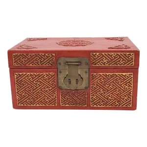 Chinese Red Lacquered and Gilt Pig Skin Jewelry Box, Circa 1900