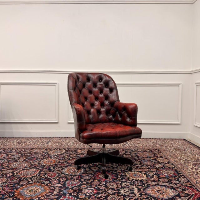 Brown English Oxblood Chesterfield Office Chair For Sale - Image 8 of 8