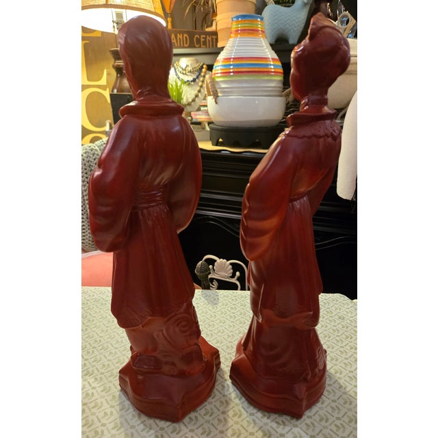 Mid-Century Modern Early 20th Century MCM Emperor and Empress With Child Quan Yin Statues For Sale - Image 3 of 7
