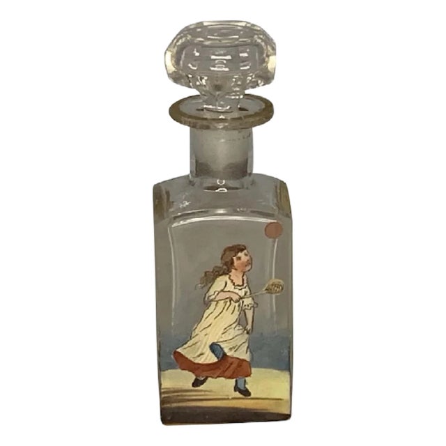 Antique Bohemian Perfume Bottle: Hand-Painted Enamel Tennis Scene, c.1890-1910 For Sale