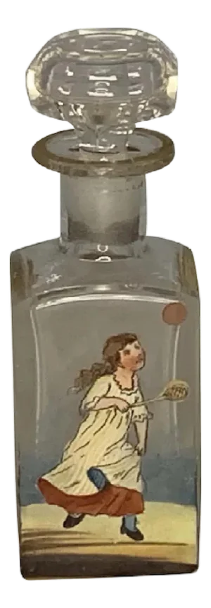 Antique Bohemian Perfume Bottle: Hand-Painted Enamel Tennis Scene, c.1890-1910
