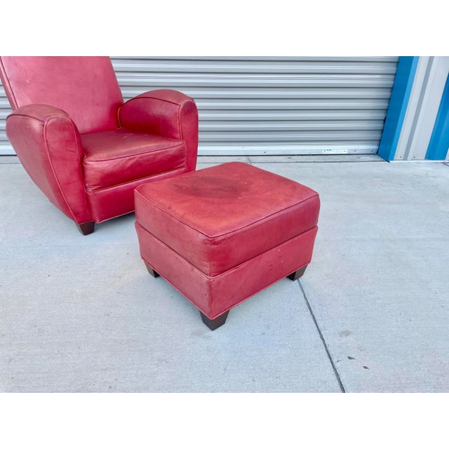 Red Vintage Leather Lounge Chairs & Ottoman Set, 3 Pieces For Sale - Image 8 of 13