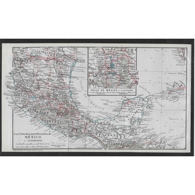 Traditional 1909 Mexico and Caribbean Antique Map For Sale - Image 3 of 3