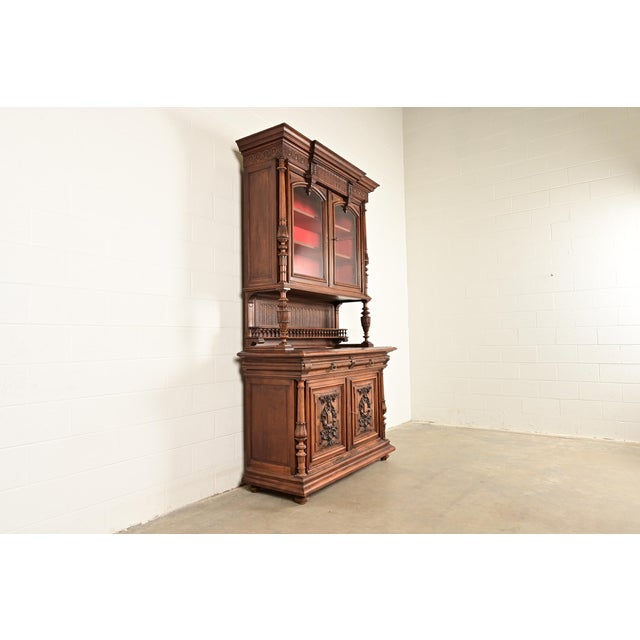 R. J. Horner & Co. Alexander Roux Style Antique French Renaissance Revival Carved Walnut Sideboard or Bar Cabinet, Circa 1890s For Sale - Image 4 of 13