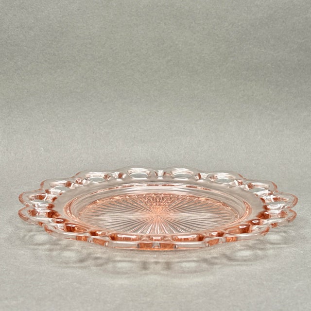 1930s Vintage Pink Anchor Hocking “Old Colony” Lace Edge 3 Piece Serving Set For Sale - Image 5 of 12