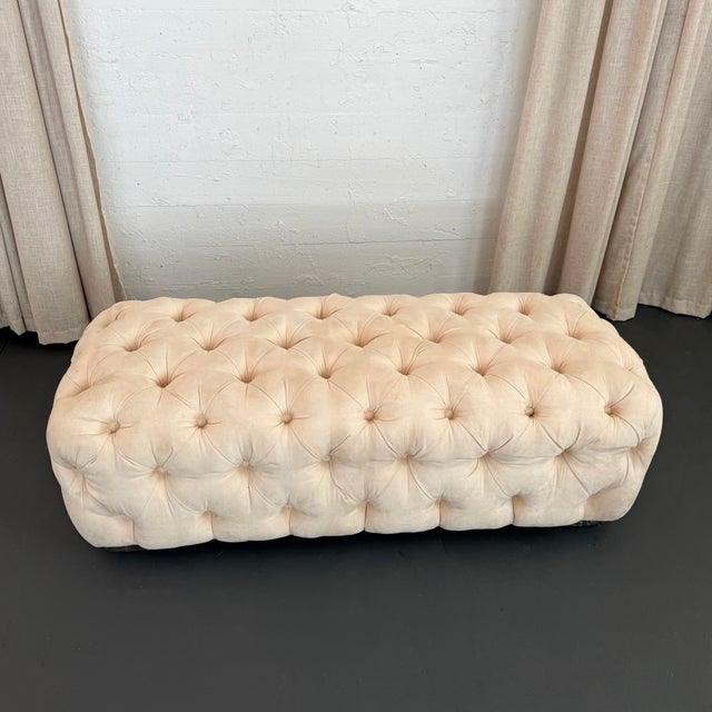 1990s Tufted Ultra-Suede Bench With Lucite Feet by Shlomi Haziza for H Studio For Sale - Image 5 of 6