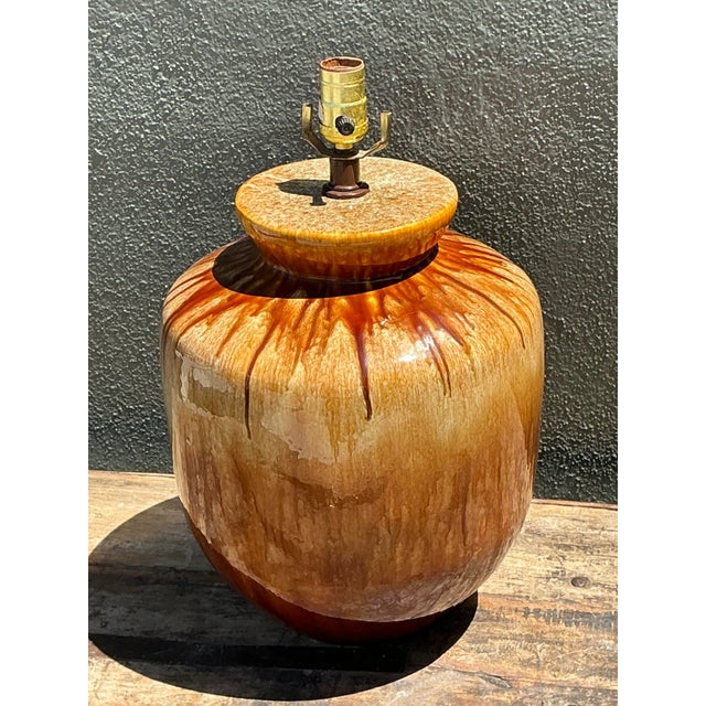 Vintage Mid-Century Modern Drip Glaze Ceramic Lamps - A Pair For Sale In West Palm - Image 6 of 12