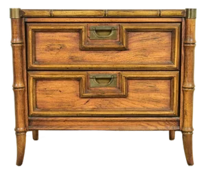 Mid-Century Hollywood Regency Campaign Carved Walnut Faux Bamboo Nightstand by Stanley, Circa 1960s