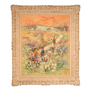 Painting by Clifford Silsby (1896-1986) of People Walking on a Garden Path For Sale