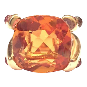 Orange Citrine and Cabochon Pink Topaz Cushion Ring