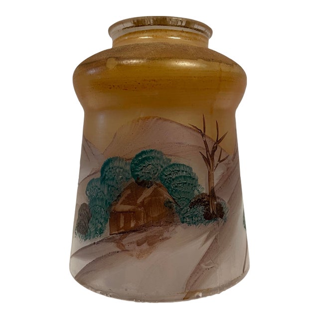 1930s Arts and Crafts Painted Glass Chandelier or Light Shade For Sale