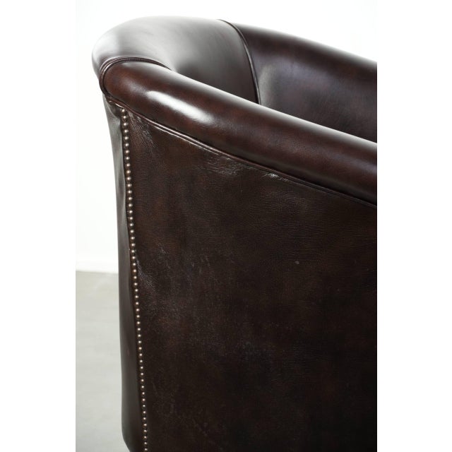 English-Style Dark Cowhide Club Armchairs, Set of 2 For Sale - Image 11 of 15