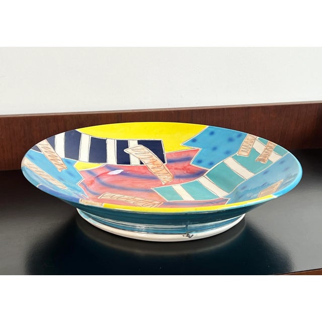 Fabulous vintage c.1980's colorful wall charger, with brilliant bright electric blue, yellow, pink, and rainbow metallic...