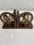 Vintage MCM Italian Armillary Sphere Zodiac Brass and Wood Bookends-Pair For Sale - Image 4 of 5