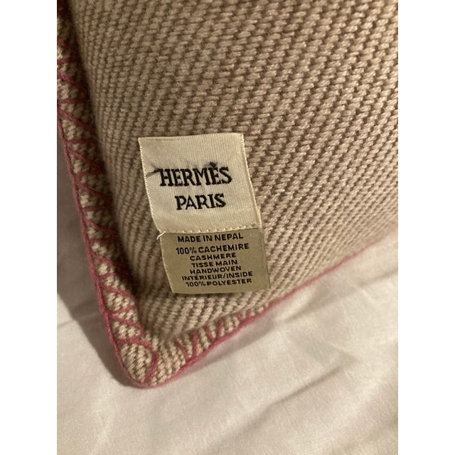 Abstract Hermes Hibiscus/Mandarine Avalon Terre d'H Pillow Hermes Hand Woven Blanket (100' Cashmere) Measures 15.7" X 15.7" New Never Used No Box For Sale - Image 3 of 8