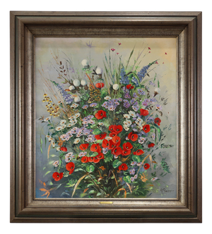 Roger Remmerie, Baroque Still Life with Flowers, 20th Century, Oil on Canvas, Framed