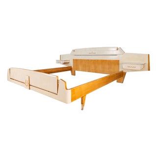 Mid-Century Italian Parchment Double Bed attributed to Giovanni Gariboldi, 1950s For Sale