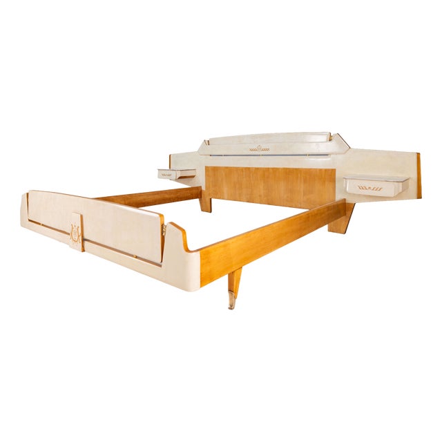 Mid-Century Italian Parchment Double Bed attributed to Giovanni Gariboldi, 1950s For Sale
