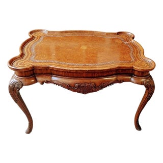 Vintage French Louis XV Mahogany Coffee Table Inlay and Carved For Sale