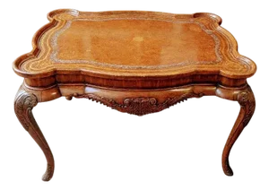 Vintage French Louis XV Mahogany Coffee Table Inlay and Carved