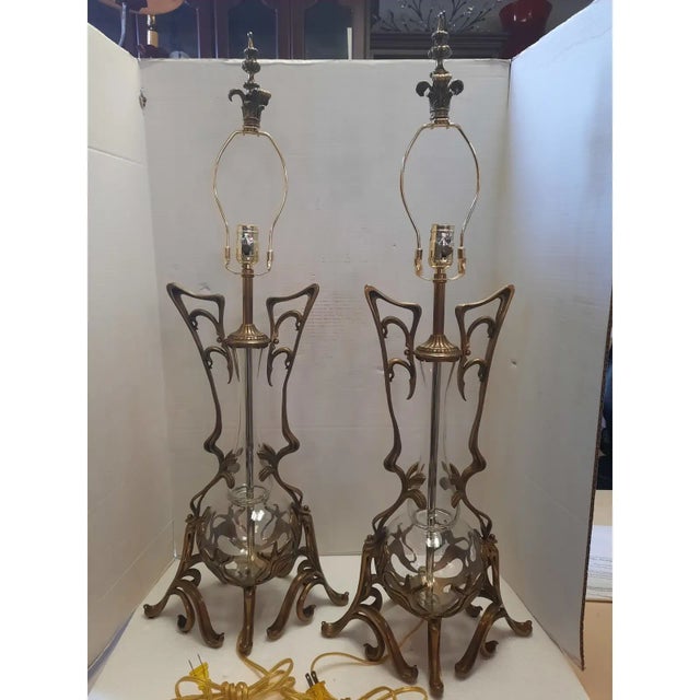 Bronze Pair of Vintage Art Nouveau Lamps For Sale - Image 8 of 8