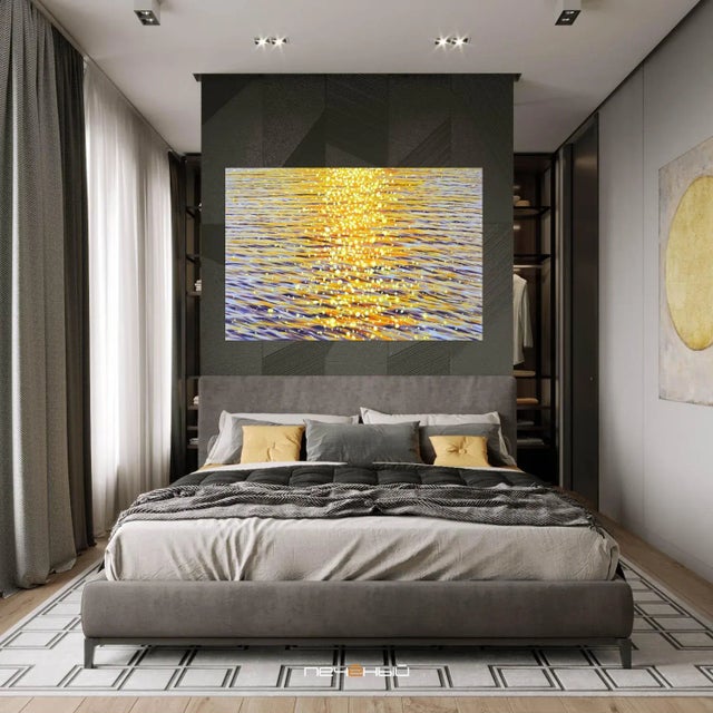 Evening Sparks on the water.Modern Original Painting. Iryna Kastsova For Sale - Image 6 of 10