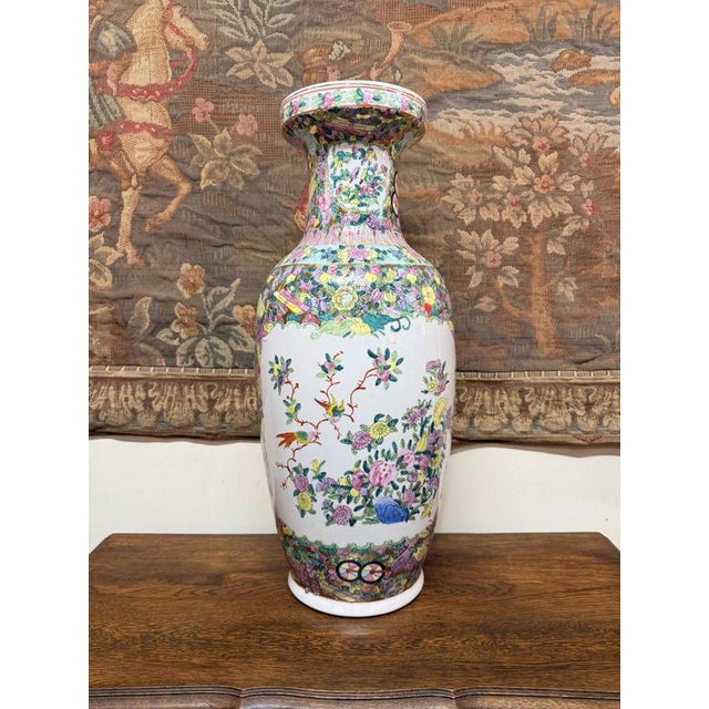 Vintage Hand-Painted Famille Rose Ceramic Vase For Sale - Image 5 of 5