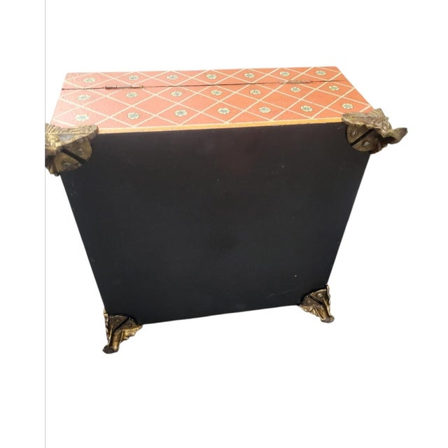 1990s 1990s Large Decorative Harlequin Dark Salmon Green Wood Table Storage Box For Sale - Image 5 of 8