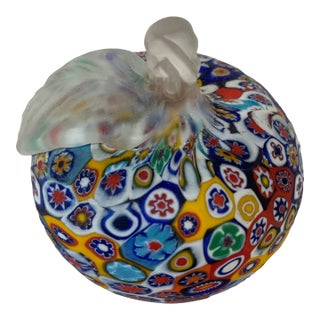 Vintage Murano Millefiori Apple Paperweight For Sale