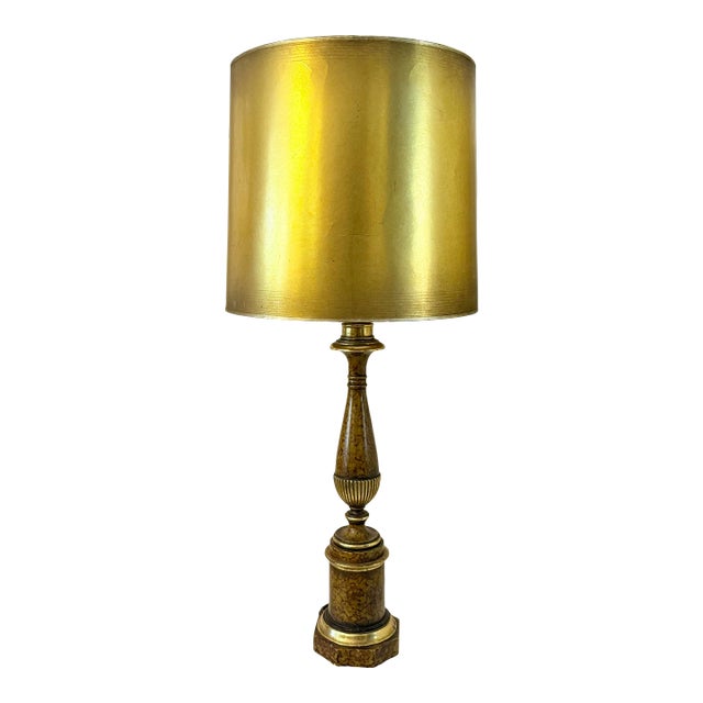 Vintage Borghese Italian Parcel Gilt Table Lamp With Original Shade Hollywood Palm Beach Regency Style For Sale