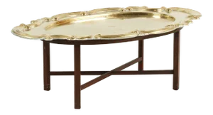 Hollywood Regency Vintage Oval Brass Tray Moorish Table
