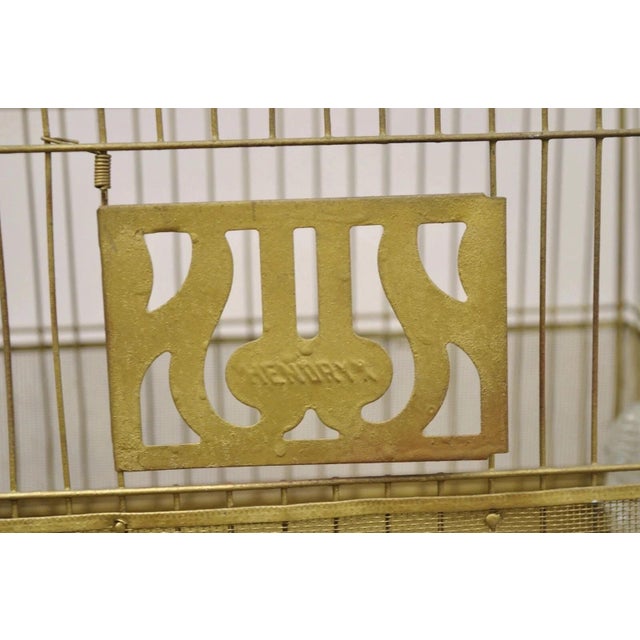 Metal Antique Hendryx Art Nouveau Wrought Iron Bird Cage & Stand With Flowers and Vine For Sale - Image 7 of 12