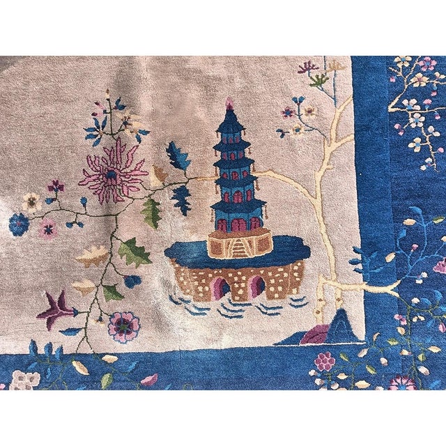 1920s Taupe Field Modernist Floral Antique Chinese Art Deco Room Size Wool Rug For Sale - Image 10 of 10