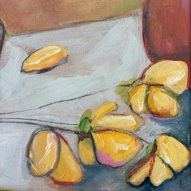 Pleasantries by Leigh Ann Van Fossan | Acrylic and charcoal on canvas Still life with flowers and fruit For Sale - Image 4 of 5