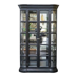 1950s Black Lacquer Mid-Century French Vitrine in the Style of Joseph Hoffman For Sale