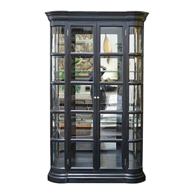 1950s Black Lacquer Mid-Century French Vitrine in the Style of Joseph Hoffman For Sale