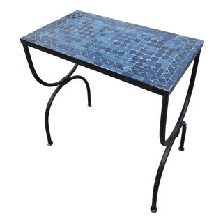 Moroccan Handcrafted Petrol Blue Mosaic Console Table For Sale
